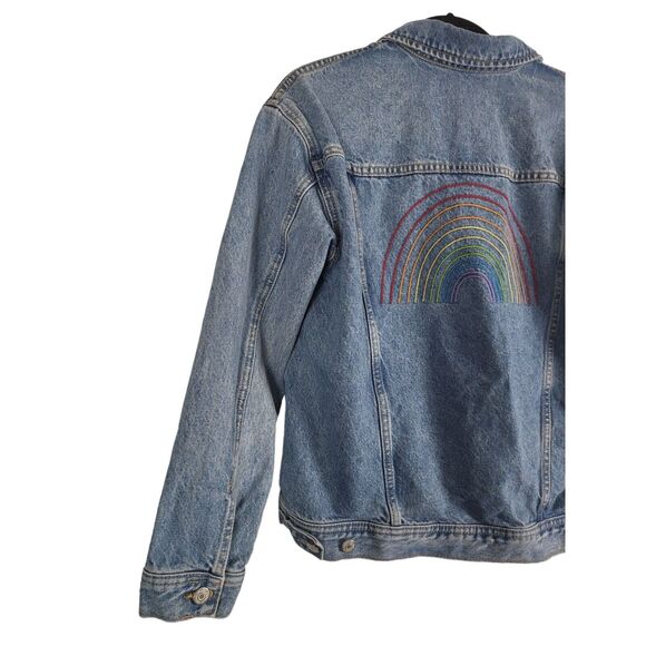 Old Navy Pride Denim Jean Jacket S Womens Boyfriend Blue Rainbow Button Front - Picture 10 of 12